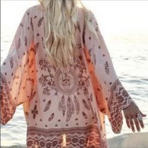 Bohemian / Southwestern Peach and Brown Kimono / Coverup.